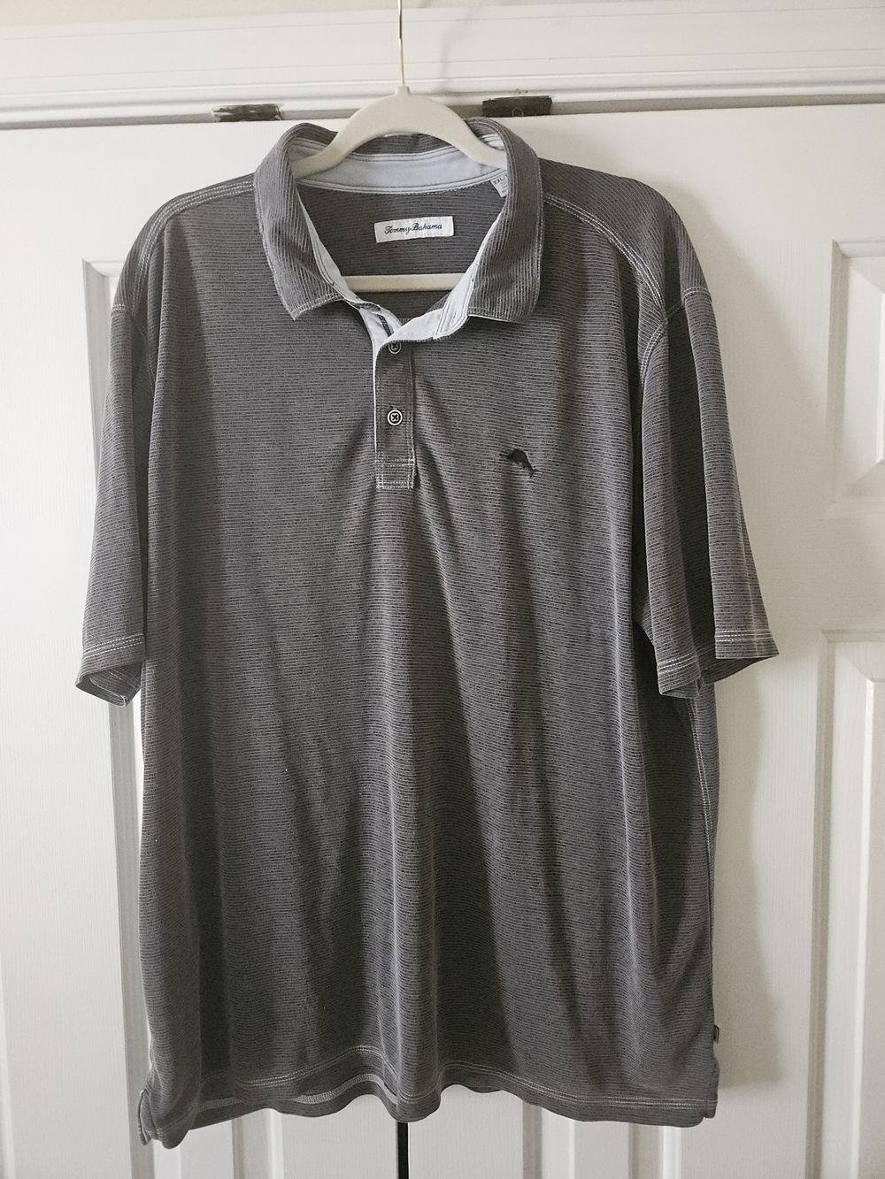 Tommy Bahama Polo Shirt Mens XXL Gray Striped Tencel Blend Soft POLO.